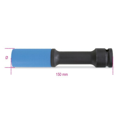Chave de soquete de impacto para porcas de roda com elementos poliméricos coloridos, série longa 21 MM diâmetro 30,3 MM