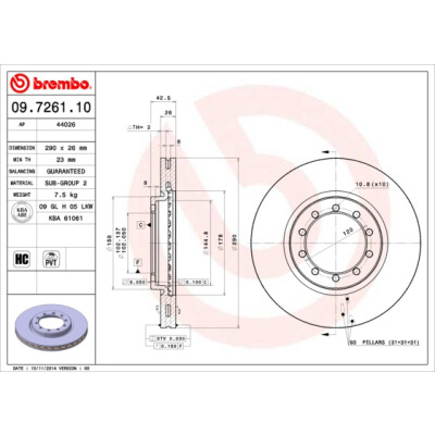 Disco de freio BREMBO 09.7261.10