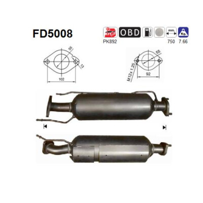 Filtro de fuligem/partículas, sistema de exaustão AS FD5008