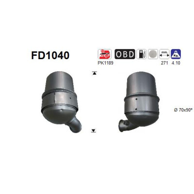 Filtro de fuligem/partículas, sistema de exaustão AS FD1040