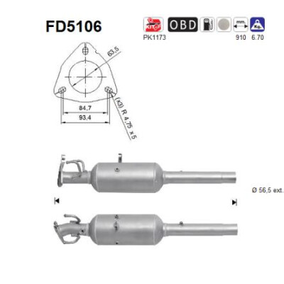 Filtro de fuligem/partículas, sistema de exaustão AS FD5106