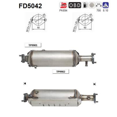 Filtro de fuligem/partículas, sistema de exaustão AS FD5042