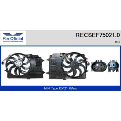 Motor elétrico, ventilador do radiador RECOFICIAL RECSEF75021.0