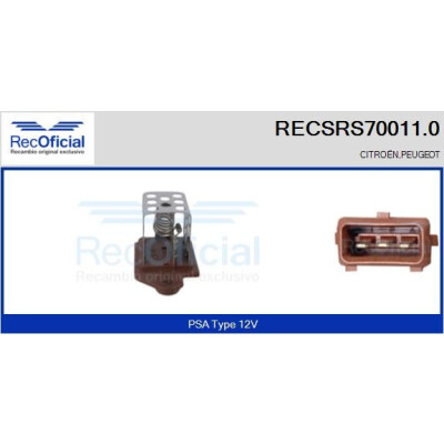 Resistor série, motor elétrico (ventilador do radiador) RECOFICIAL RECSRS70011.0