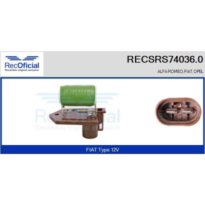 Resistor série, motor elétrico (ventilador do radiador) RECOFICIAL RECSRS74036.0