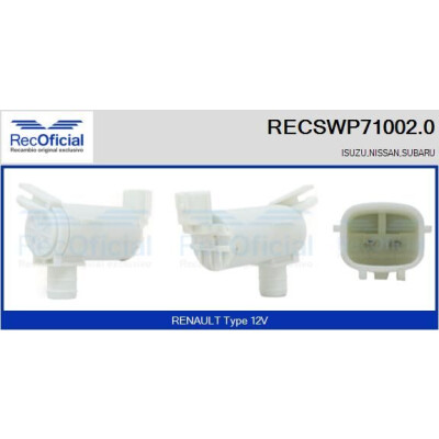 Bomba d'água para lavador de para-brisa RECOOFFICIAL RECSWP71002.0