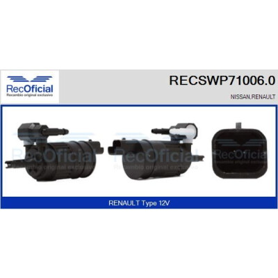Bomba d'água para lavador de para-brisa RECOOFFICIAL RECSWP71006.0