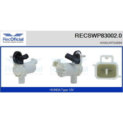 Bomba d'água para lavador de para-brisa RECOOFFICIAL RECSWP83002.0