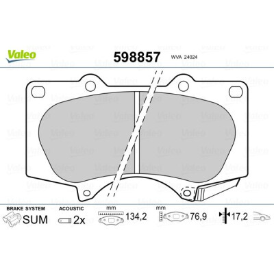 Jogo de pastilhas de freio VALEO 598857