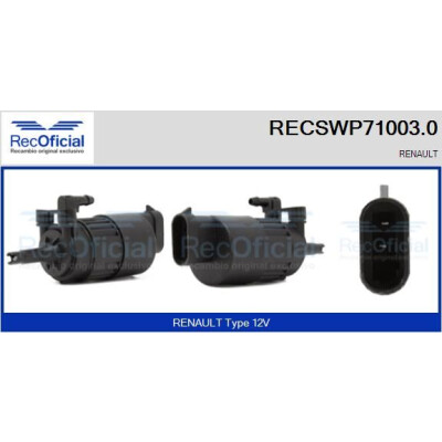 Bomba d'água para lavador de para-brisa RECOOFFICIAL RECSWP71003.0