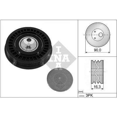 Rolo tensor, correia trapezoidal estriada