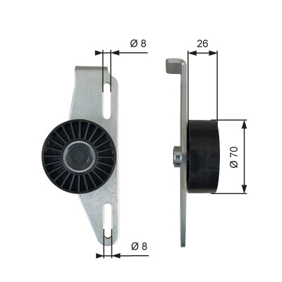 Tensor de correia, correia trapezoidal estriada