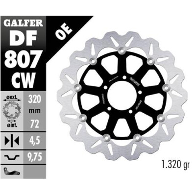 Disco flutuante completo GALFER Wave (Alumínio C.) 320x DF807CW