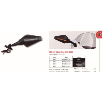 ESPELHO DIREITO CBR 600RR 05 08 PRETO C INTERIOR