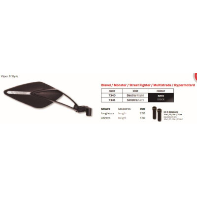ESPELHO ESPELHO ESQUERDO VIPER N.8STYLE PRETO (230mm)