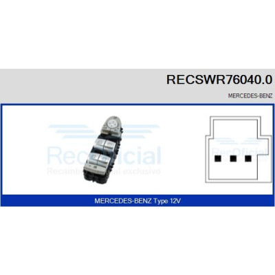 Interruptor, elevadores dos vidros RECSWR760400 RECOFICIAL