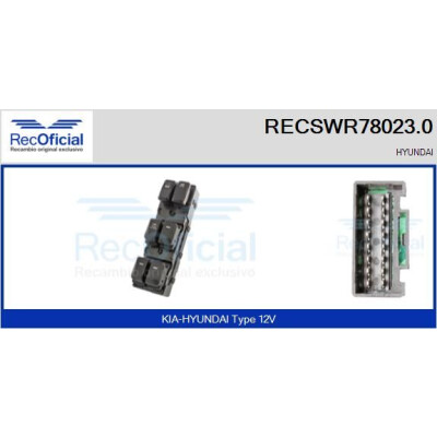 Interruptor, elevadores dos vidros RECSWR780230 RECOFICIAL