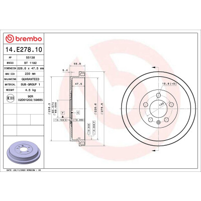 Tambor de travão 14E27810 BREMBO