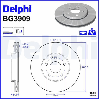 Disco de travão BG3909 DELPHI
