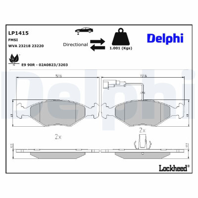 Jogo de pastilhas para travão de disco LP1415 DELPHI