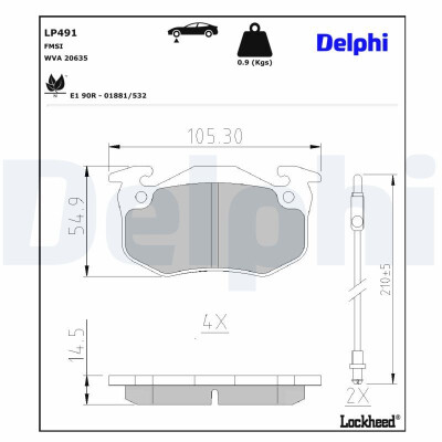 Jogo de pastilhas para travão de disco LP491 DELPHI