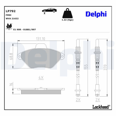Jogo de pastilhas para travão de disco LP792 DELPHI